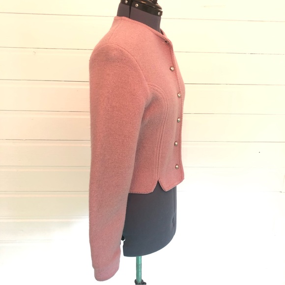 Vintage Lavender 100% Wool Cardigan Sweater Cropped 50s Jacket Silver Buttons - Picture 8 of 16